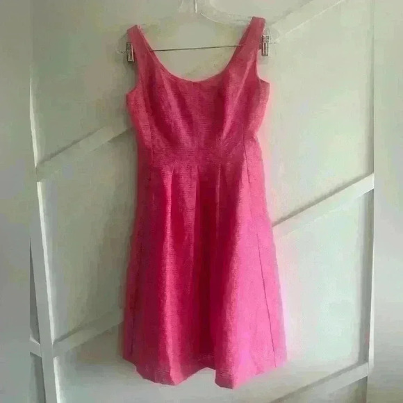 Nine West Fit & Flare Cocktail Pink Hot Lined Dress  Short size 4 - Picture 3 of 9